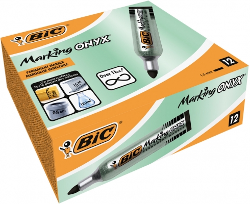 Marker BIC, permanent ONYX 1482 varf rotund, negru, 12 buc