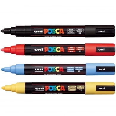 Marker cu vopsea Posca PC-5M, varf 1.8-2.5 mm, 4 culori/set