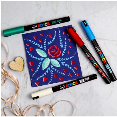 Marker cu vopsea Posca PC-3M, varf 0.9-1.3 mm, 8 culori/set