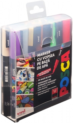 Marker cu vopsea Posca PC-3M, varf 0.9-1.3 mm, 16 culori/set