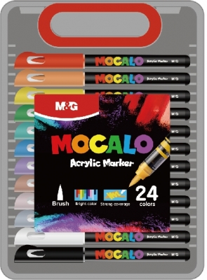 Marker cu vopsea acrilica MOCALO M&G, varf pensula, 24 culori/set