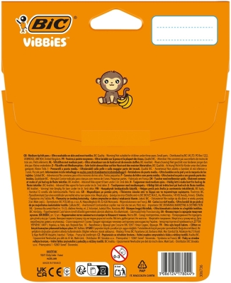 Markere de colorat BIC Vibbies, varf mediu, 12 culori asortate, modele cu animalute, 12 buc/set