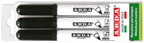 Set 3 markere lavabile, whiteboard, negru, Arda