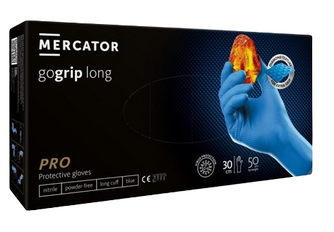 Manusi nitril nepudrate long blue L gogrip 50buc/cutie Mercator