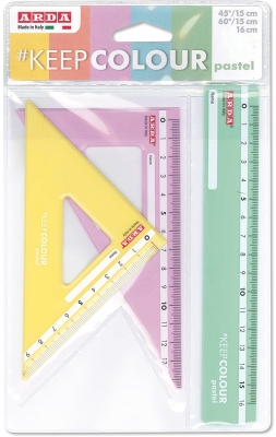 Miniset pentru desen, rigla, echer, plastic, keep colour pastel, Arda