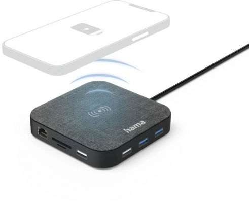 Multiport Hub USB-C 12 porturi, Connect2QiCharge Wireless, Hama
