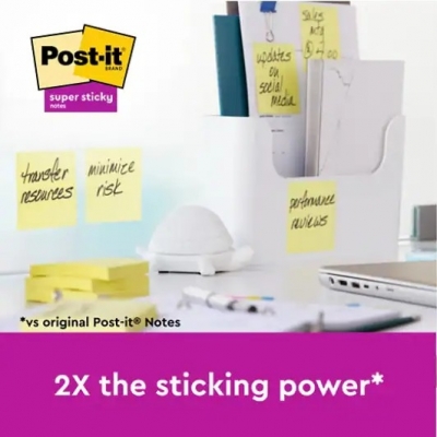 Notite adezive Post-It Super Sticky, tip cub galben Canary, 76 x 76 mm, 270 file/buc, 3M