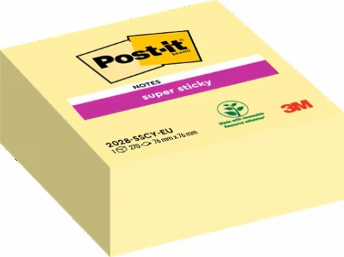 Notite adezive Post-It Super Sticky, tip cub galben Canary, 76 x 76 mm, 270 file/buc, 3M