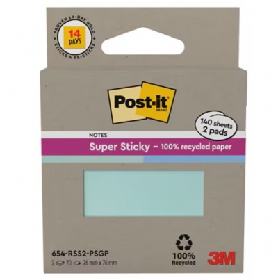 Notite adezive Post-It, Super Sticky, Mint si Blue, 76 x 76 mm, 70 file/cub, 2 buc/set, 3M