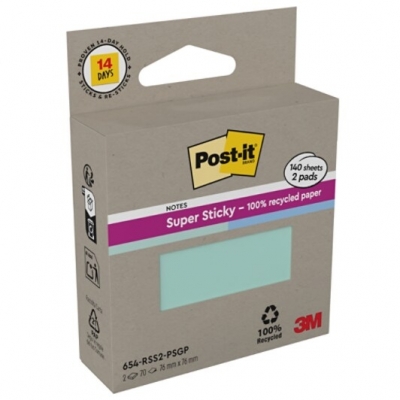 Notite adezive Post-It, Super Sticky, Mint si Blue, 76 x 76 mm, 70 file/cub, 2 buc/set, 3M