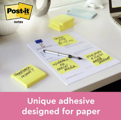 Notite adezive Post-it, galben, 38 x 51 mm, 100 file/carnet, 3 carnete/pachet