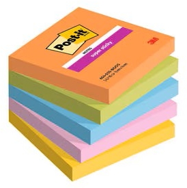 Notite adezive Post-It Super Sticky, Boost Colour, 76 x 76 mm, 90 file/buc, 5 buc/set, 3M