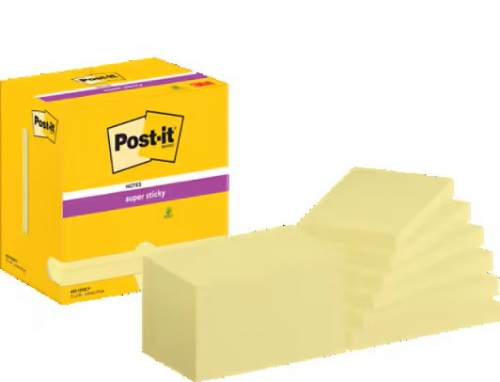 Notite adezive Post-It Super Sticky, galben Canary, 127 x 76 mm, 90 file/buc, 12 buc/set, 3M