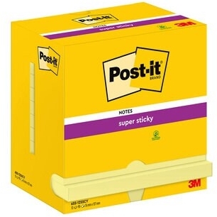 Notite adezive Post-It Super Sticky, galben Canary, 127 x 76 mm, 90 file/buc, 12 buc/set, 3M