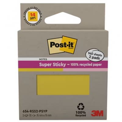 Notite adezive Post-it Super Sticky, Yellow si Pink, 76 x 76 mm, 70 file/bloc, 2 blocuri/set, 3M