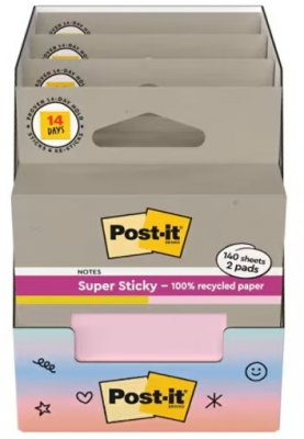 Notite adezive Post-it Super Sticky, Yellow si Pink, 76 x 76 mm, 70 file/bloc, 2 blocuri/set, 3M