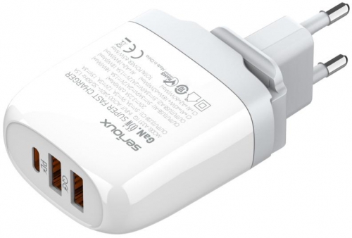Incarcator retea Serioux 65W GAN QC, Intrare: AC100-240V~ 50/60Hz 1.5A, Ieșire (USB-C1): 5V-3A 9V-3A 12V-3A 15V-3A 20V=3.25A 65W(Max), Ieșire (USB-A1): 5V-3A 9V-2A 12V=1.5A 18W(Max), Ieșire (USB-A2): 5V-3A 9V-2A 12V 1.5A 18W(Max), A1+A2=18W(Max), C1+A1=45W+18W=63W(Max),  C1+A1+A2= 60W(Max), Total 