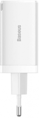 Incarcator retea Baseus GaN5 PRO, Quick Charge 65W, 2 porturi USB PD, 1 port USB Quick Charge, include cablu USB -C la USB-C de 100W, lungime 1m, alb