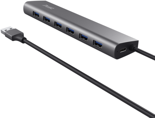 Hub Trust Halyx , 7 porturi USB 3.2 Gen 1, material aluminiu, input USB- C, output USB-A 7, gri