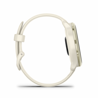 Ceas Garmin vívoactive 6 display AMOLED, dimensiune afisaj 30.4 mm, rezolutie afisaj  390 x 390 pixeli, memorie 8GB, autonomie până la 11 zile (5 zile cu afişajul permanent pornit), rezistanta la apa pana la 5 ATM, greutate: 23g, ramă Lunar Gold cu curea Bone, carcasă Light Sand şi curea din silicon