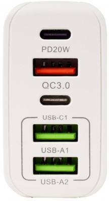 Incarcator retea Spacer QC 38W, 5 x porturi: USB Type-C PD x 1m USB Type-C x 1, USB Quick Charge x 1, USB x 2, alb