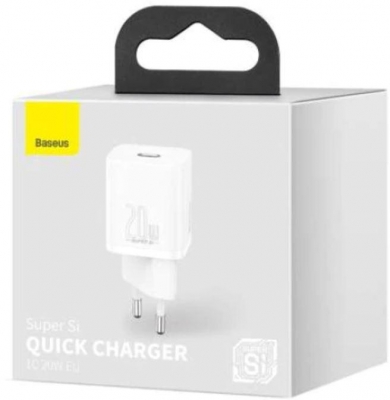 INCARCATOR retea Baseus Super Si, Quick Charge 20W, 1 x USB Type-C 5V/3A, alb
