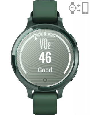 Ceas Garmin Lily 2 Active, display AMOLED, dimensiune afisaj 25,4 mm x 21,3 mm,rezolutie afisaj 240 x 201 pixeli, memorie 8GB, autonomie pana la 9 zile, rezistanta la apa pana la 5 ATM, greutate: 24,4g, ramă Jasper Green şi curea Jasper Green din silicon