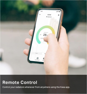 TP-LINK KE100 KIT, Termostat smart wireless pentru calorifer, 2.4 GHz Wi-Fi, 868 MHz, Android 5.0 sau mai recentă, iOS 10 sau mai recentă.