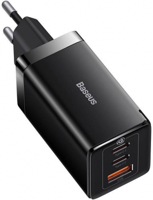 Incarcator retea Baseus GaN5 PRO, Quick Charge 65W, 2 porturi USB PD, 1 port USB Quick Charge, include cablu USB -C la USB-C de 100W, lungime 1m, negru