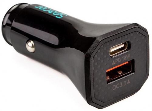 Incarcator auto Spacer Fast Charge 12W, 5V/2.4A max, putere 12W, 1 x USB + 1 x USB Type-C, pt. bricheta auto, negru
