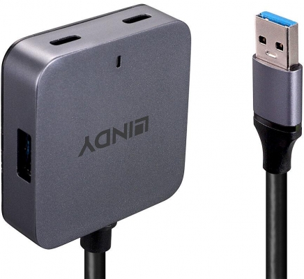 Hub Lindy 4 Porturi, interfata USB 3.2 / 3.1 Gen 1 / USB 3.0, lungime 5m, latime de banda suportata 5Gbs, chipset: VL817-Q7, gri