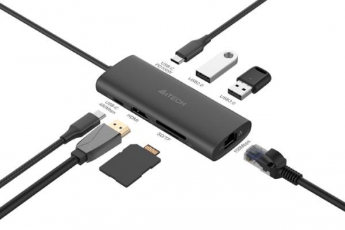 DOCKING Station A4tech universal, 8-in-1, cablu 0.20m, gri