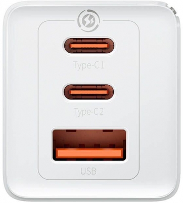 Incarcator retea Baseus GaN5 PRO, Quick Charge 65W, 2 porturi USB PD, 1 port USB Quick Charge, include cablu USB -C la USB-C de 100W, lungime 1m, alb