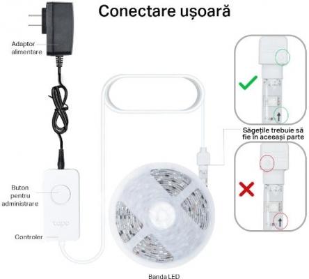 TP-Link Tapo L920-5 Smart light strip, Wi-Fi,multicolor, cuttable, Wi-Fi Protocol: IEEE 802.11 b/g/n, frecventa: 2.4 GHz, Dimensiuni: 5000×10×3.0 mm.