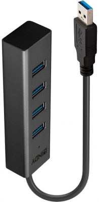 Hub USB Lindy LY-43324, 4 Port, USB 3.0, negru