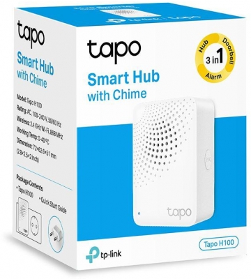 TP-Link Wireless Smart Hub Tapo H100, 2.4GHz Wi-Fi, Protocol: 868 / 922 MHz, dimensiuni: 72 x 62.5 x 51 mm, difuzor incorporat.
