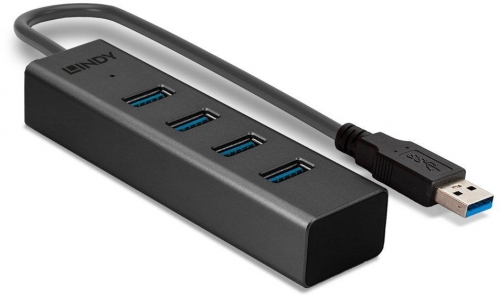 Hub USB Lindy LY-43324, 4 Port, USB 3.0, negru