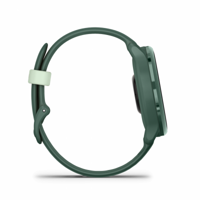 Ceas Garmin vívoactive 6 display AMOLED, dimensiune afisaj 30.4 mm, rezolutie afisaj  390 x 390 pixeli, memorie 8GB, autonomie până la 11 zile (5 zile cu afişajul permanent pornit) rezistanta la apa pana la 5 ATM, greutate: 23g, ramă Jasper Green cu curea Bone, carcasă Green Metallic şi curea din