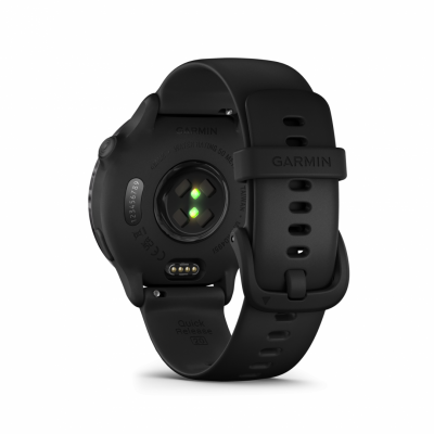 Ceas Garmin vívoactive 6 display AMOLED, dimensiune afisaj 30.4 mm, rezolutie afisaj  390 x 390 pixeli, memorie 8GB, autonomie până la 11 zile (5 zile cu afişajul permanent pornit) rezistanta la apa pana la 5 ATM, greutate: 23g, ramă Black cu curea Bone, carcasă Slate şi curea din silicon