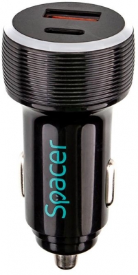 Incarcator auto bricheta Spacer USB-A&C 17W negru