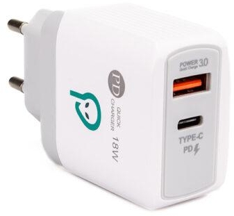 Alim. retea Spacer QC USB-A&C 18W, alb