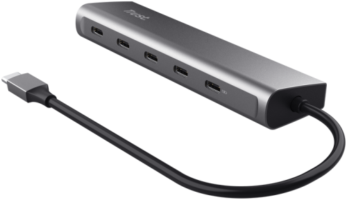Hub Trust Halyx, 5 porturi USB-C 3.2 gen 1: 1 USB-C 100W PD port / 4 USB-C data ports, USB PD 3.0, gri