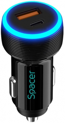 Incarcator auto bricheta Spacer USB-A&C 17W negru