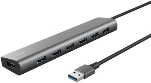 Hub Trust Halyx , 7 porturi USB 3.2 Gen 1, material aluminiu, input USB- C, output USB-A 7, gri