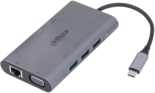 dAHUA 9 IN 1 USB 3.1 Type-C to USB 3.0 + HDMI + RJ45 + VGA + SD/TF +PD Docking Station, intrare: USB 3.1 Type-C, Iesire: 3 * USB 3.0, 1 * HDMI, 1 * VGA, 1 * RJ45, 1 * SD, 1 * TF, 1 * PD, 1 × VGA supporta 1920 × 1080@ 30 Hz, 1 × RJ-45, suporta 10/100/1000 Mbps.