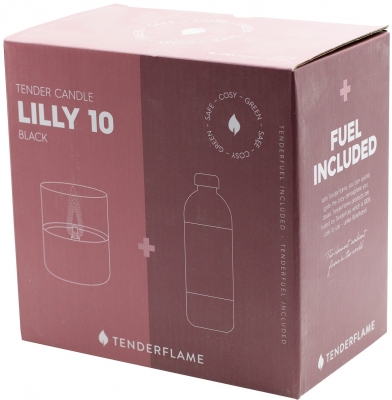 Pachet lumanare ambientala, TenderFlame LILLY 10, sticla neagra cu Tenderfuel 500 ml si Bricheta