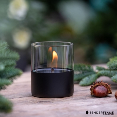 Pachet lumanare ambientala, TenderFlame LILLY 10, sticla neagra cu Tenderfuel 500 ml si Bricheta