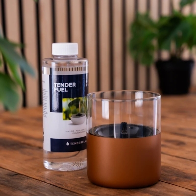 Pachet lumanare ambientala, TenderFlame LILLY 10, sticla cupru cu Tenderfuel 500 ml