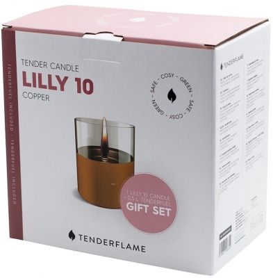 Pachet lumanare ambientala, TenderFlame LILLY 10, sticla cupru cu Tenderfuel 500 ml