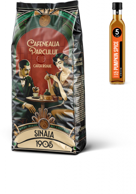 Pachet cafea boabe, Cafeneaua Parcului, Sinaia 1905, 1 kg + cadou sirop 250ml, pumpkin spice, 5 To Go